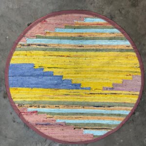 Yellow, Blue & Pink Color Round Shape Rug & Carpet with Unique Design