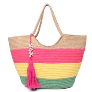 Pink, Green & Yellow Jute Rug Purse – Eco-Friendly & Stylish