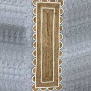 Jute Scallop Handmade Bohemian Runner Rug – Brown with White Border